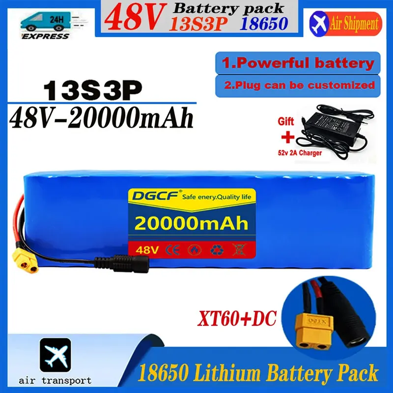 

✌2026 New 48V 20000mAh 2000W 13S3P XT60 48V Lithium-ion✔ Battery Pack Lithium Iron Phosphate Battery 120Ah and 54.6V Charger