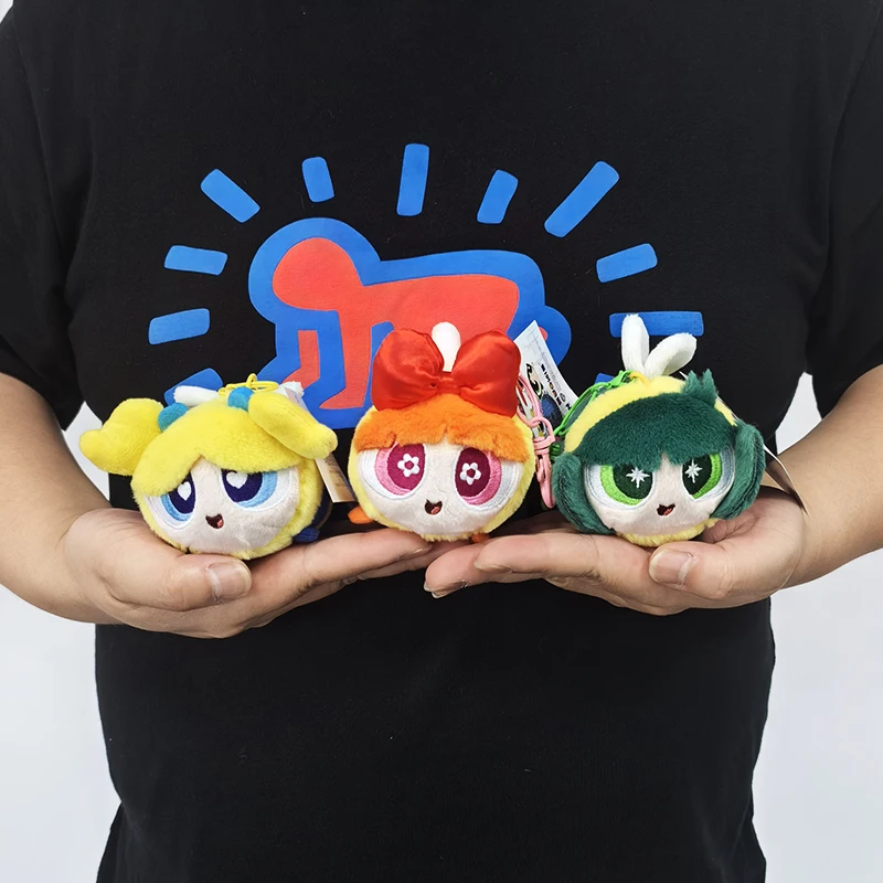 8cm Bee Blossom Bubbles Buttercup The Powerpuff Girl Cute Cartoon Plush Doll Keychain Kawaii Toy Backpack Pendant Lovely Gift
