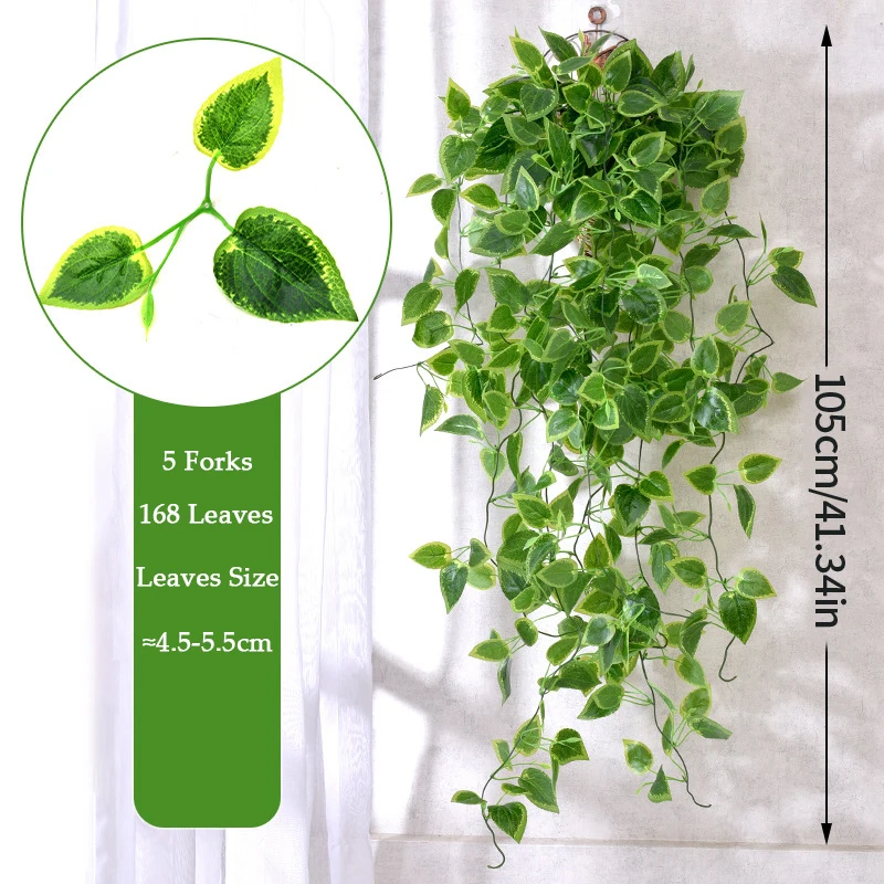 105cm Artificial Plants Vines Fake Green Leaf Ivy Plastic Wall Hanging Faux Scindapsus Crabapple for Home Garden Wedding Decor
