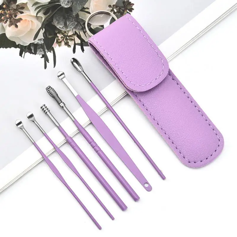 6Pcs/set ear cleaner Ear Wax Pickers Stainless Steel Earpick Wax Remover piercing kit earwax Curette Spoon Care Ear Clean Tools