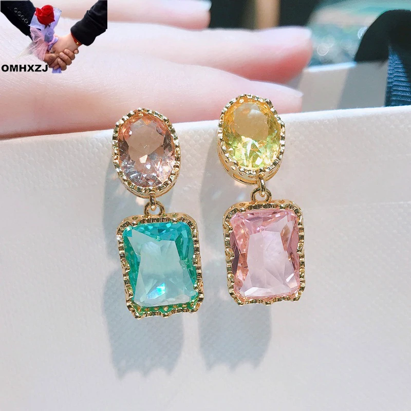 

OMHXZJ Wholesale EA1001 European Fashion Fine Woman Girl Party Birthday Wedding Gift Rectangle AAAZircon 18KT Gold Stud Earrings