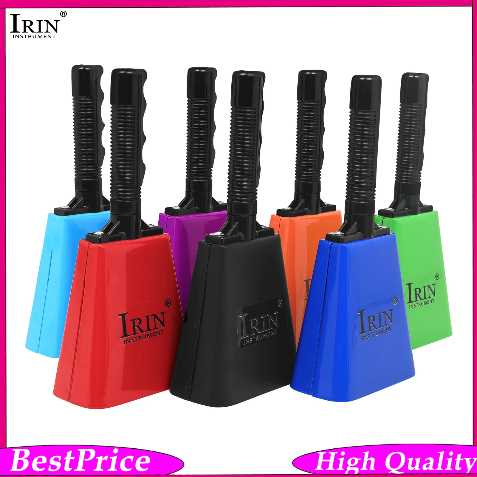 IRIN 9 Inch Hand Shake Cowbell Metal Sound Maker Ergonomic Grip Handle Percussion Instrument for Band Rehearsal Party Events