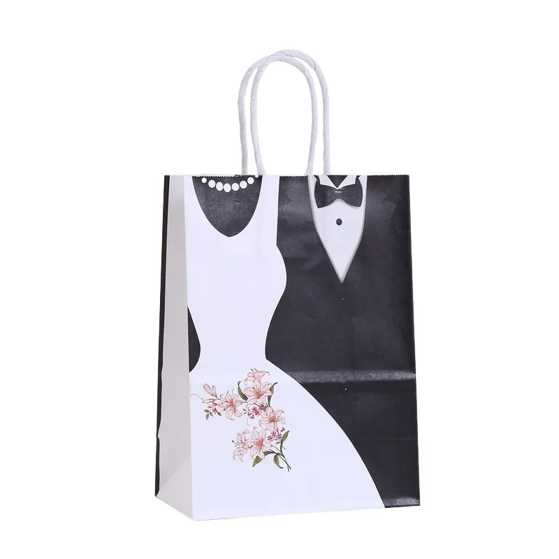 12/24Pcs Braut Und Bräutigam Papier Geschenk Tasche Mit Griff Hochzeit Kleid Süßigkeiten Gunsten Tragbare Verpackung Tasche engagement Party Dekoration – Detail 5
