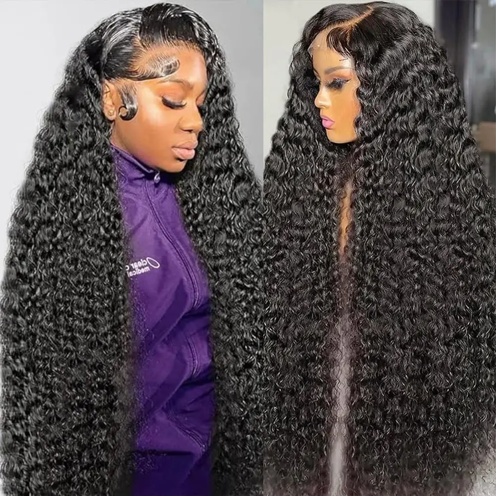 Curly Human Hair Wig 18-44 Inch 200 Density 13x4 13x6 Lace Front Wigs HD Transparent Lace Pre Plucked Baby Hair For Black Women
