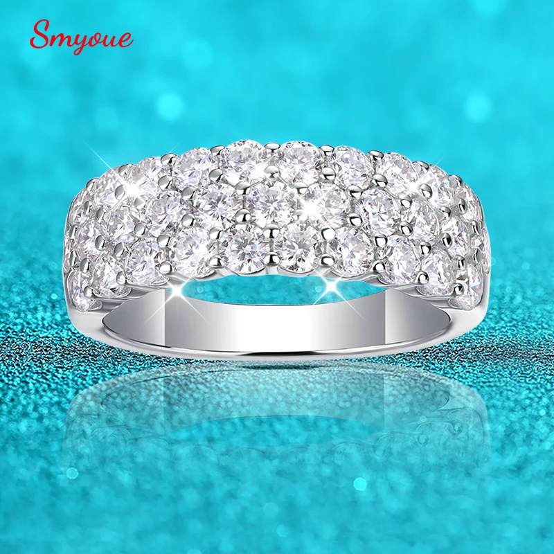 Smyoue 1.8/2.5mm Sparkling All Moissanite Rings for Women 3 Row Design Lab Diamond 100% 925 Sterling Silver 1/3 Eternity Bands