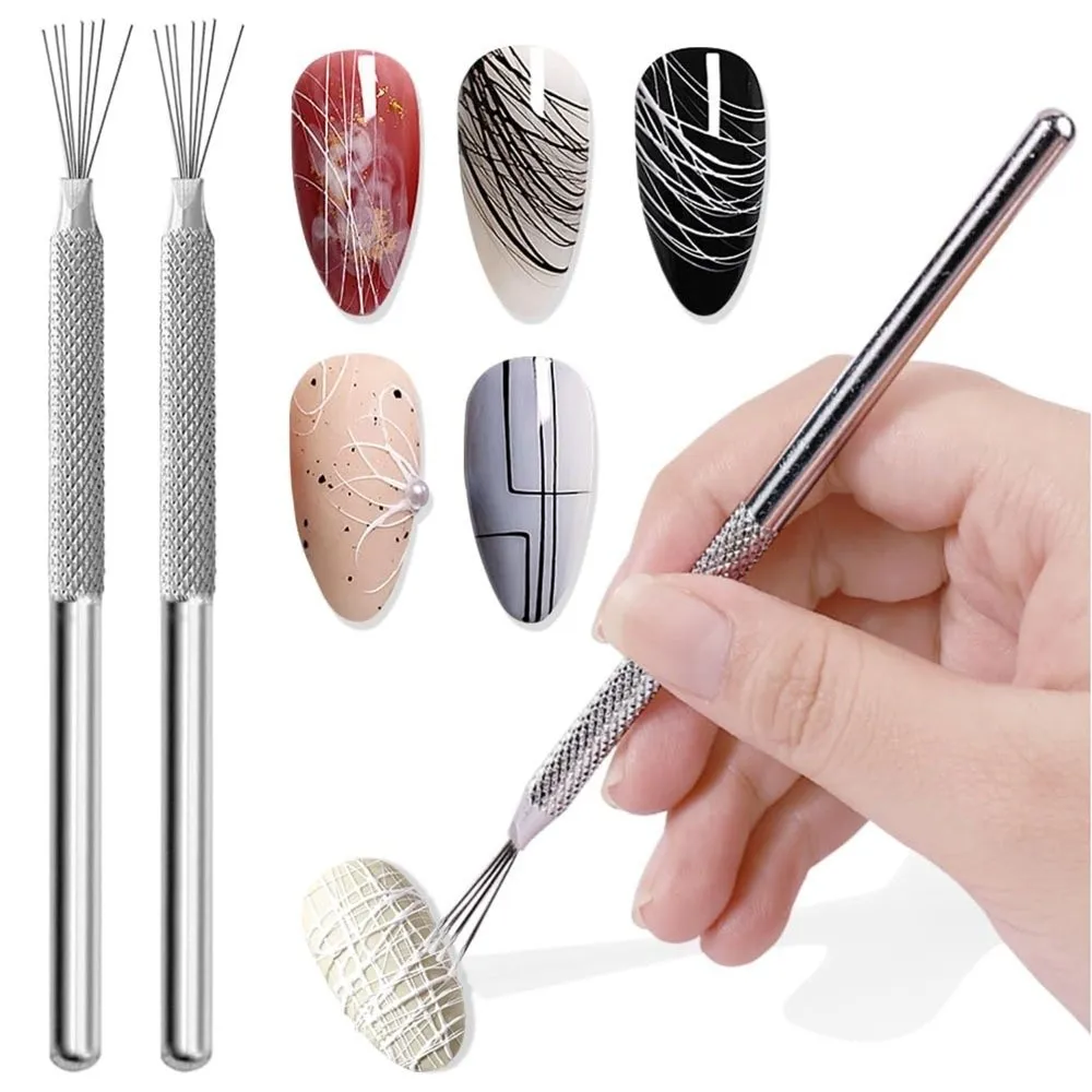Stainless Steel 7-Pin Nail Liner Ultra-Thin Line 3D Tip Stripe Nail Art Brush Bendable Pins Precision Gel Painting Brush view 3