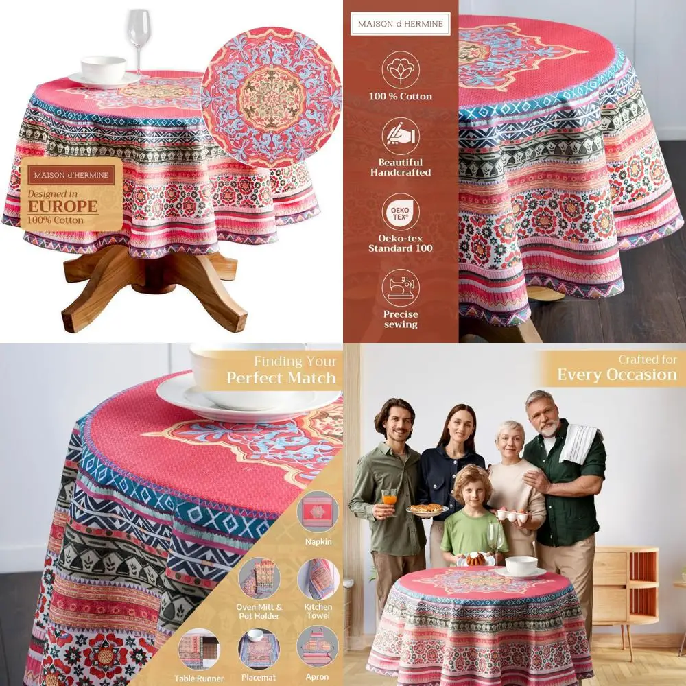 

Round Cotton Tablecloth 69 Inches, Reusable for Everyday and Special Occasions like Thanksgiving and Christmas