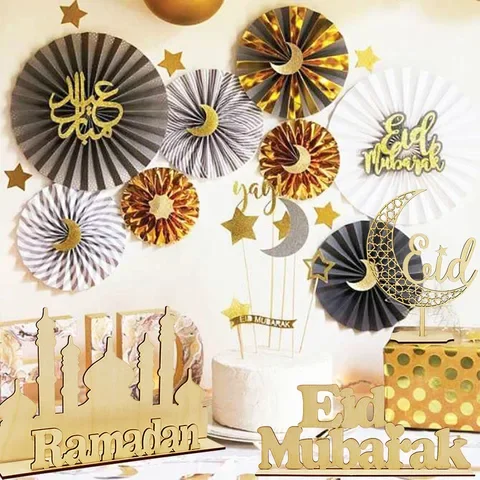 

Eid Mubarak Table Decor Wooden Ramadan Moon Ornament EID MUBARAK Decorations for Home Al Adh Islam Muslim Decor