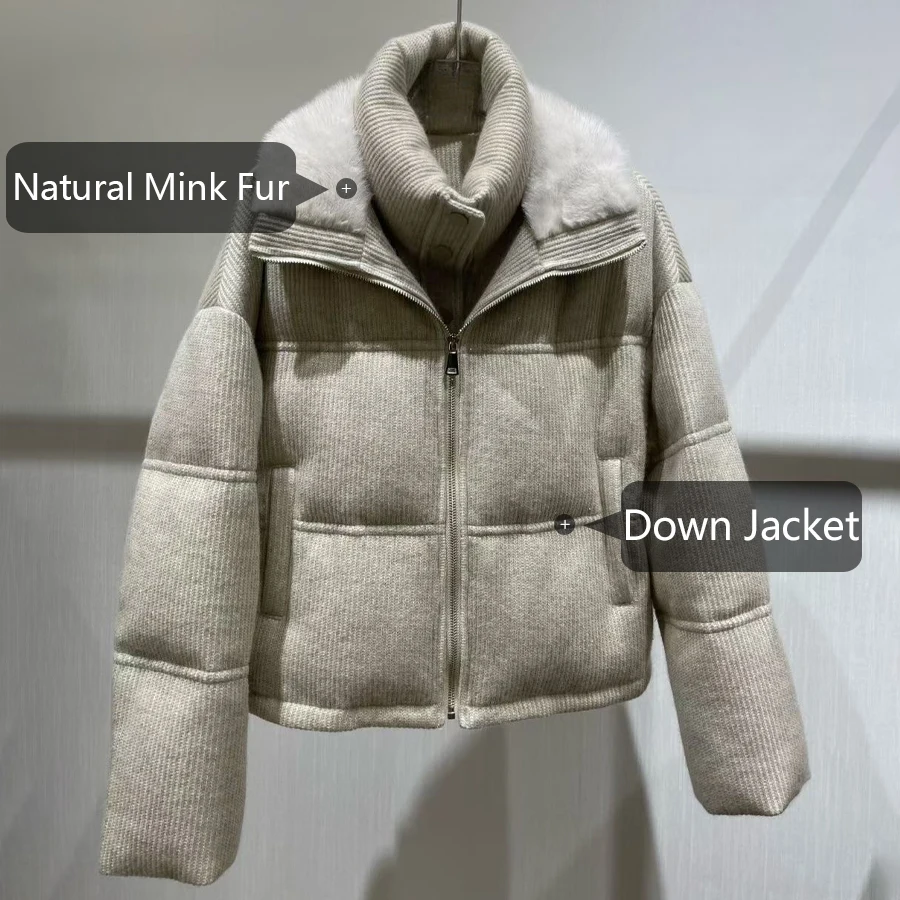 Women's Goose Down Jackets Short Black Puffer Coat Cashmere Down Coat With Zipper Fashion Winter Warm Jacket