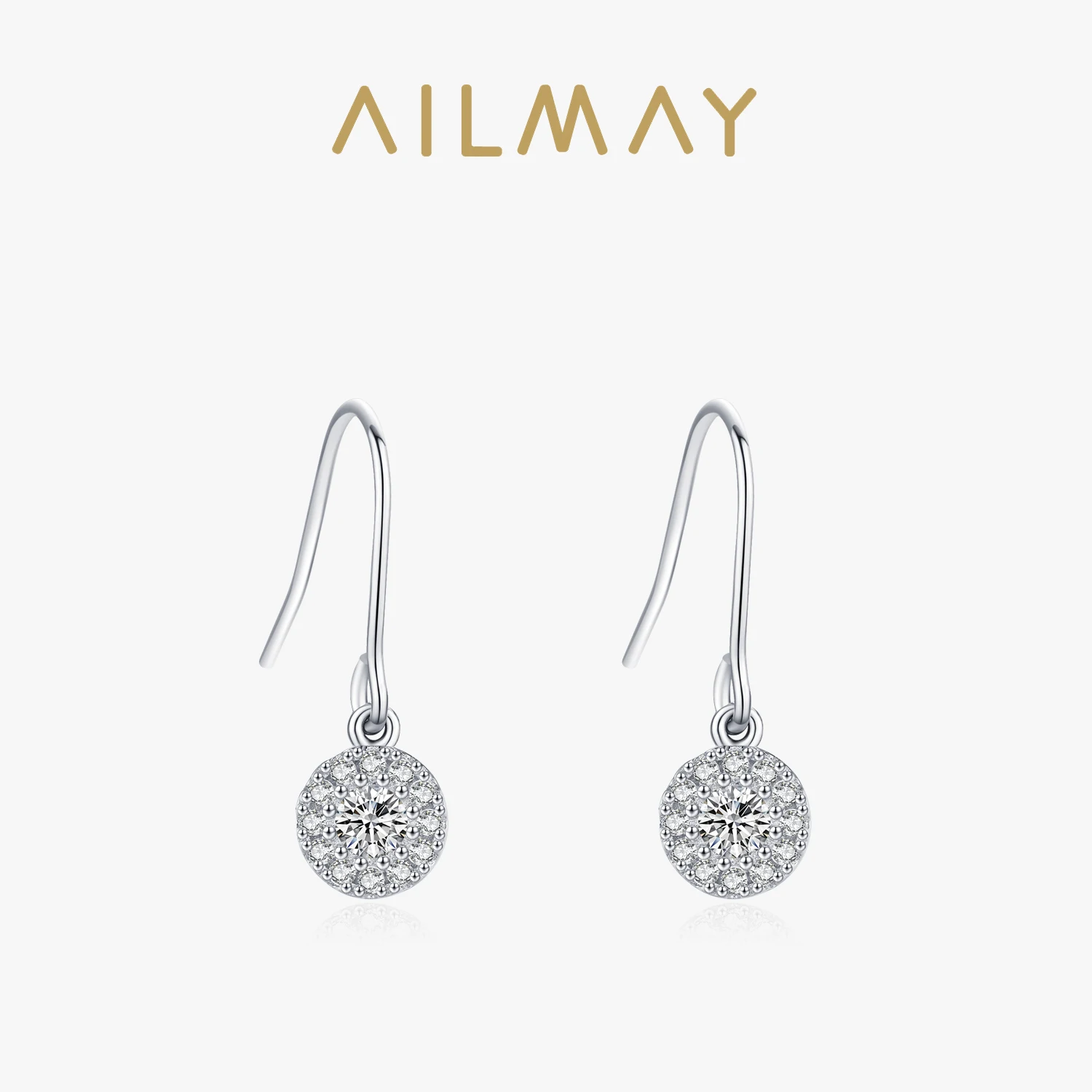 Ailmay 100% 925 Sterling Silver Classic Simplicity Round Cubic Zirconia Wedding Hoop Earrings For Women Engagement Jewelry Gift