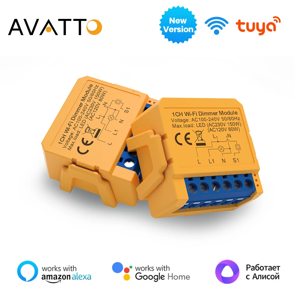 

AVATTO Tuya WiFi Smart Dimmer Switch Module 1/2 Gang Dimmer Light Switch Module APP Remote Control Works With Alexa Google Home