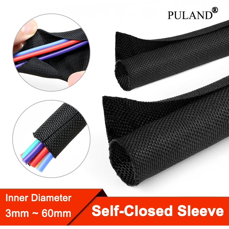 

1~10M Black Self Closed Sleeving 3 ~ 60mm PET Expandable Braided Sleeve Insulated Wrap Wire Protect Cable Line Organiser Sheath