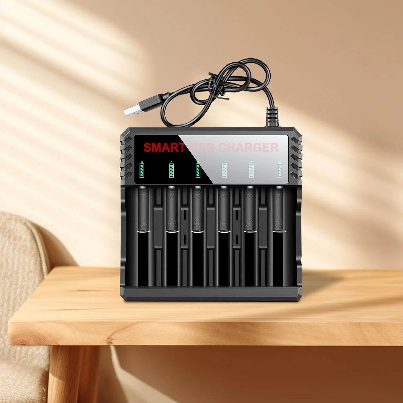 6 Slot Battery Charger Charging for 3.7v 4.2v Lithium Rechargeable Batteries Compatible 18650 26650 14500 Lithium Battery