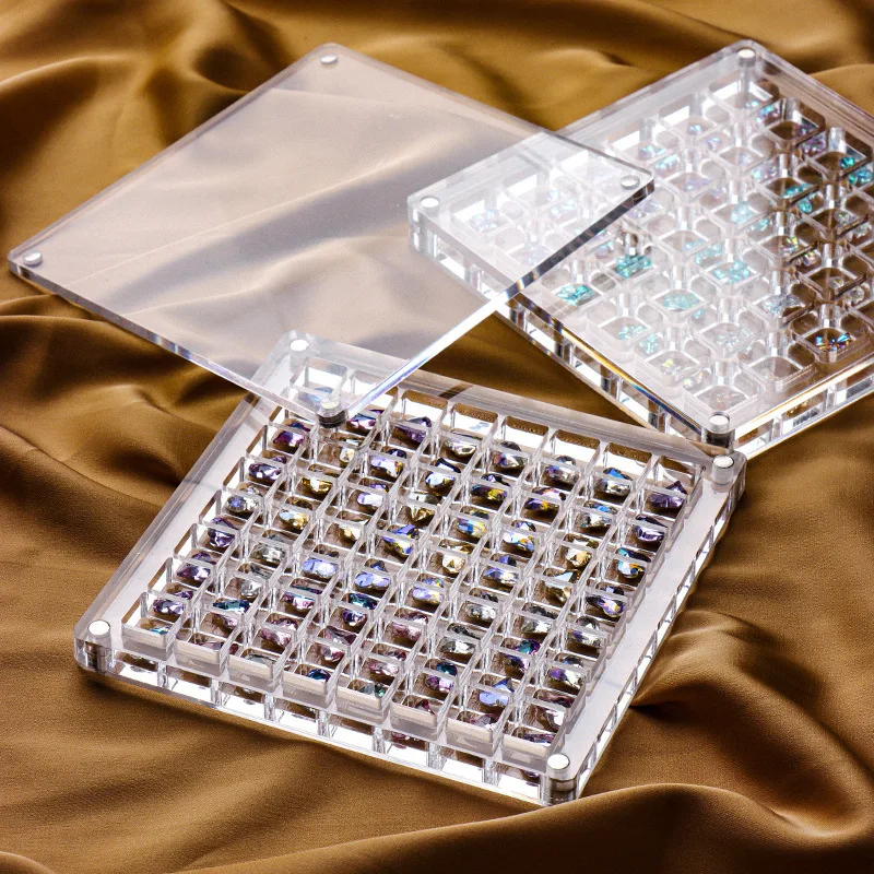 36/64/100 Grids Clear Acrylic Nail Rhinestone Display Organizer Crystal Diamond Stone Storage Box Jewelry Container Decoration