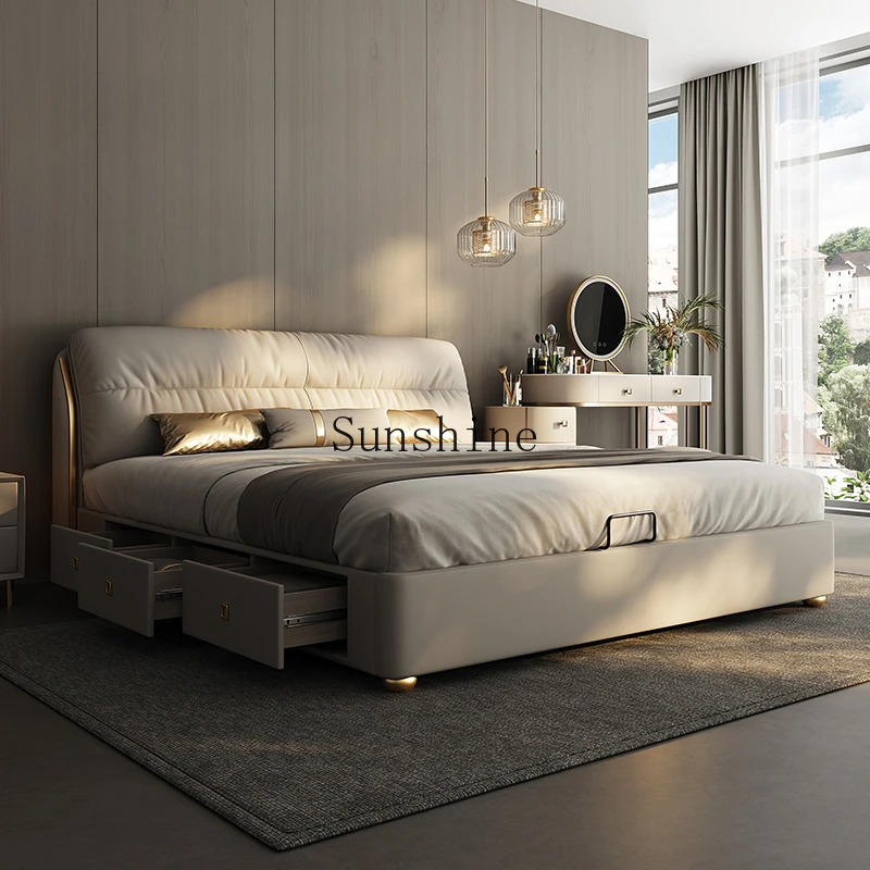 

Leather bed with three drawers master bedroom high-end atmosphere modern simple wedding bed