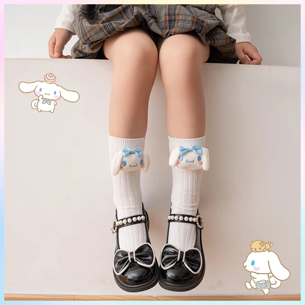 Girls Cute Sanrios Cinnamoroll Kuromi Melody Purple Knee Long Socks Kawaii Cartoon Anime Children Toddler Middle Tube Socks Gift