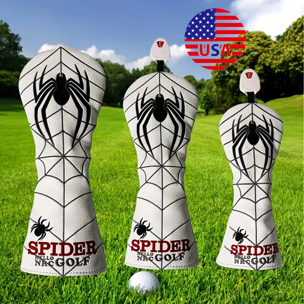 

Spider Golf Head Covers Driver Fairway PU Leather Wood Golf Club Sport Head Cover For Golf Course Use Golfer Game Gift