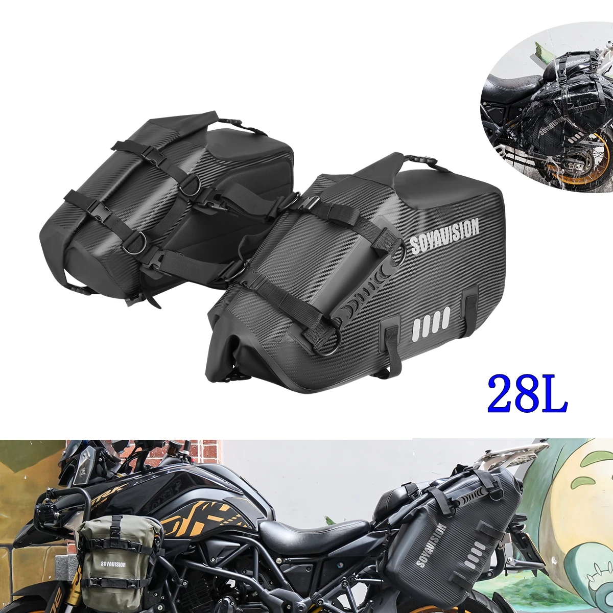 

Мотоциклетная сумка из ПВХ, водонепроницаемая сумка на ремне 28 л, для дайвинга, плавания, походов, вождения, путешествий, для отдыха на открытом воздухе