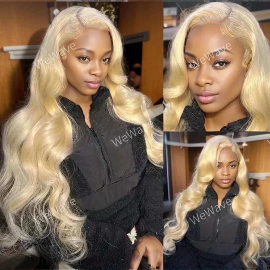 Perruque Lace Front Wig Body Wave Brésilienne Naturelle, Cheveux Humains, Transparent, Blond 613, 13x6, 13x4, pour Femme