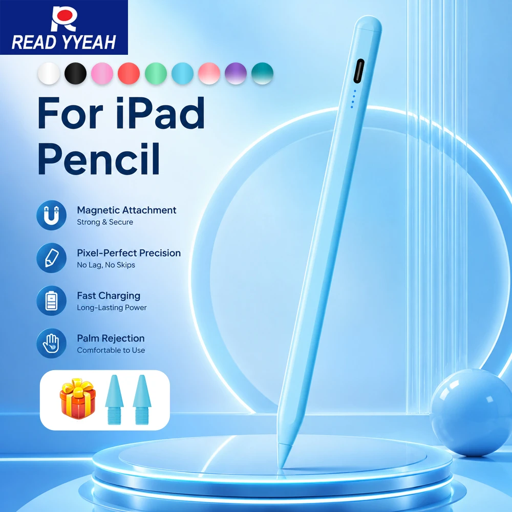 Stylus Pen for iPad 2018-2026,Magnetic Adsorption No Bluetooth Double Tap Start,Palm Rejection,4 LED Indicator for Note Drawing
