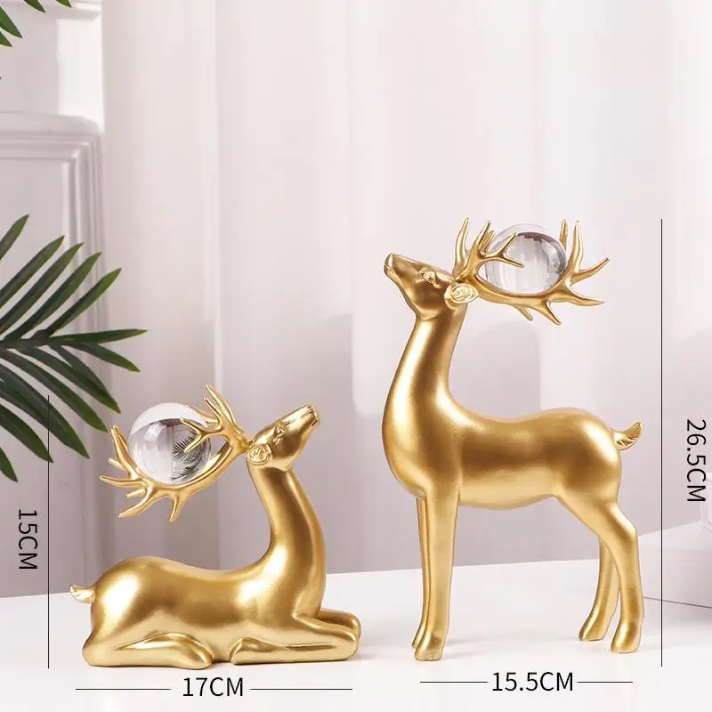 

2Pcs Christmas Reindeer Figurines, Resin Elk Sculpture Xmas Deer Statue Artificial Animal Crafts Home Decoration Ornament