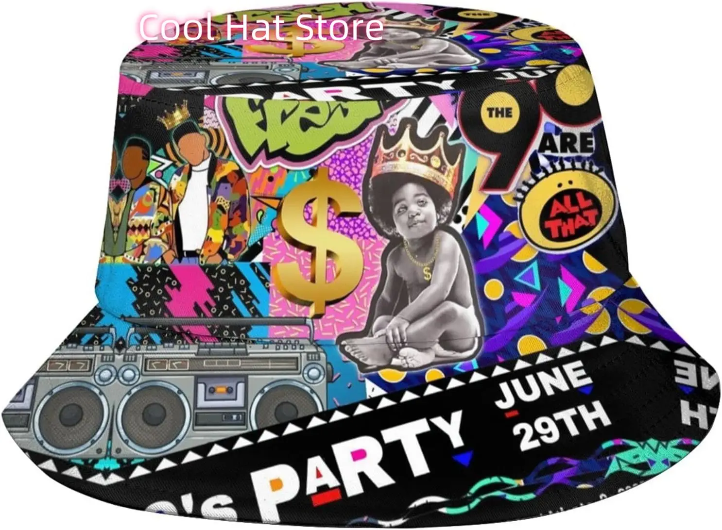 

Модная ретро винтажная шляпа-ведро с узором 80-х или 90-х годов, забавная рыбацкая шляпа, компактная шляпа от солнца для мужчин и женщин