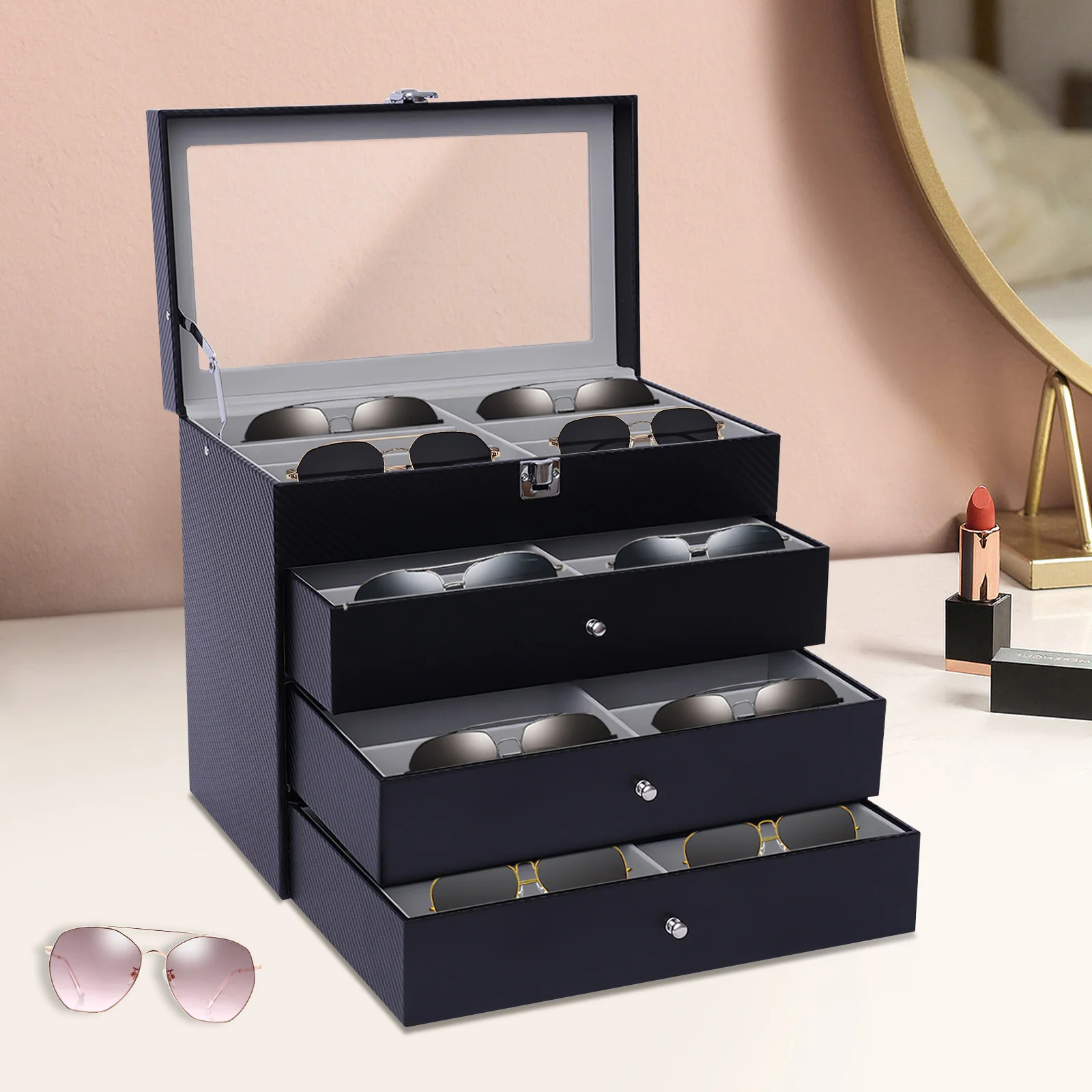 4 Layer Sunglass Organize Box,4 Layer 24 Slots Multiple Glasses Organizer Eyeglass Sunglass Storage Box Display,Black