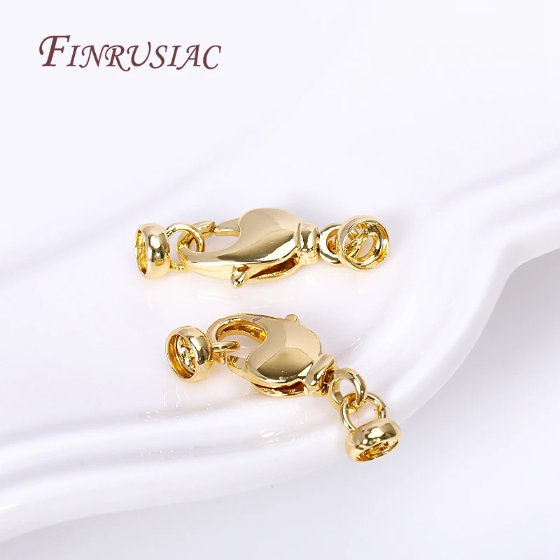 18K Gold Plated Brass Lobster Clasps For DIY Pearl Necklace Supplies Fashion Jewellery Connector Clasps End Caps Fastener Clasp