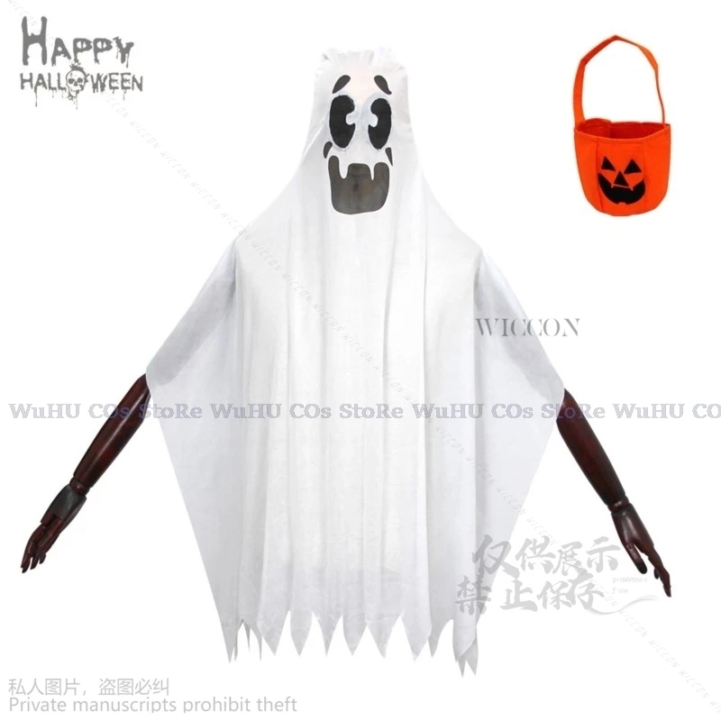 할로윈 공포 코스프레 코스튬 어린이 유령 술 망토, 뱀파이어 엘프 원피스 호박 바구니, 어린이 소년 소녀 카와이 파티 세트