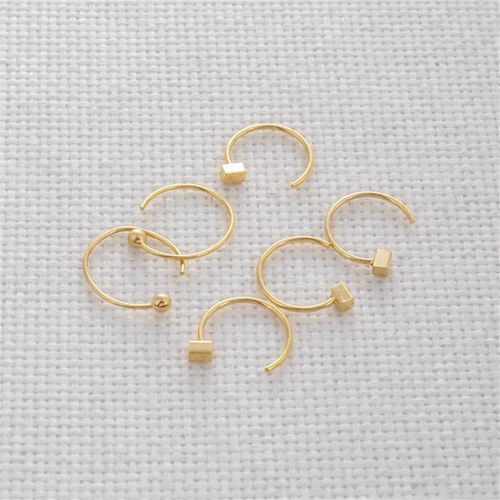 14K Gold-wrapped Ear Hook Semi-round Square Earrings DIY Jewelry Clip, Bead Ear Hook, Japanese and Korean Handmade Materials.