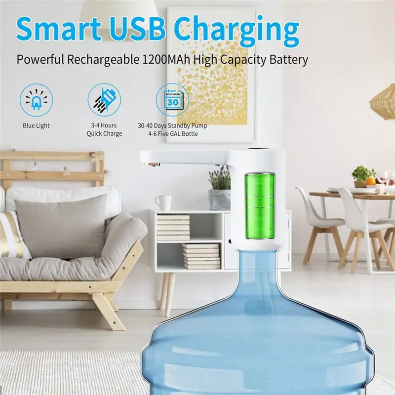 【ELEVATE LIFE】Water Bottle Dispenser, Removable Water Dispenser for Bottle, Upgraded Portable Automatic USB Charging White ABDD