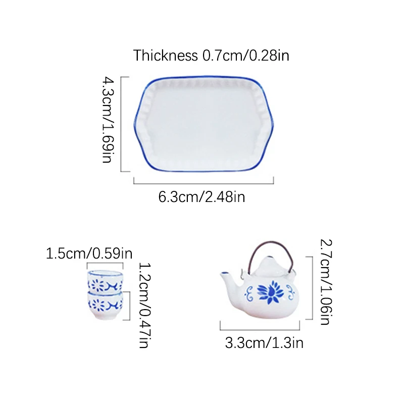 Juego de té de cerámica en miniatura para casa de muñecas, juego de combinación de tetera, taza de té, bandeja de té, modelo de decoración, juguete, accesorios para casa de muñecas, 1:12, nuevo, 1 Juego