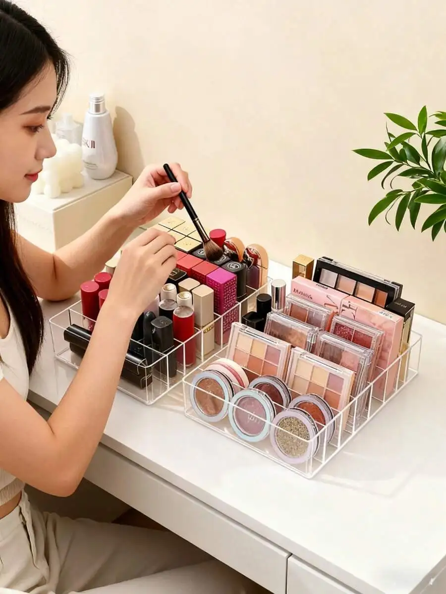 Caja organizadora de maquillaje de gran capacidad, caja de almacenamiento para paleta de sombras de ojos y lápices labiales, cajón de cosméticos para tocador