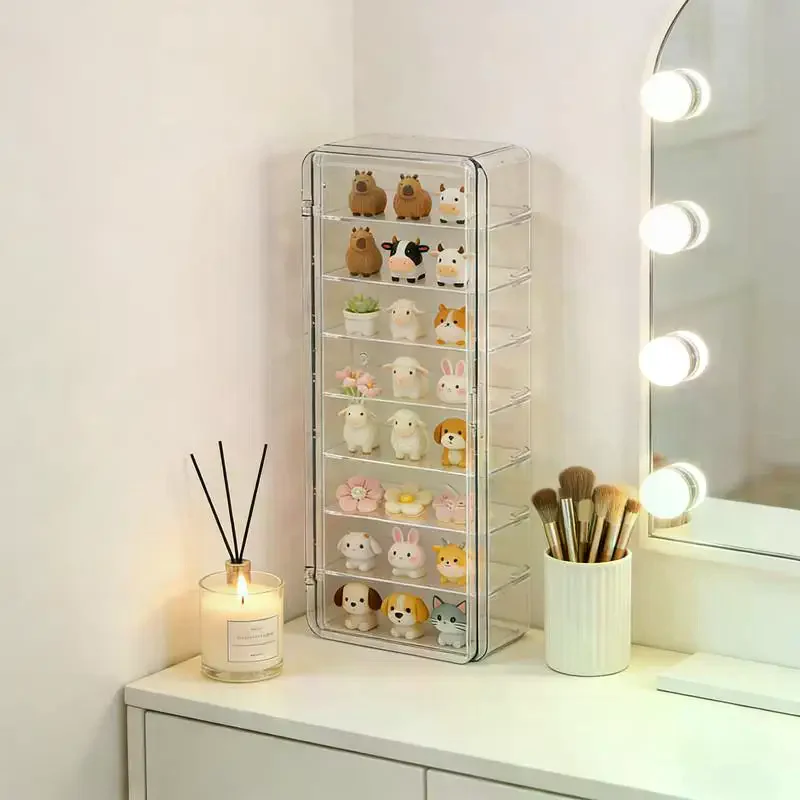 Acrylic Display Stand Cute Particle Dustproof Flip Cover Figure Display Storage Box Desktop Organizer Jewelry Accessories Mini