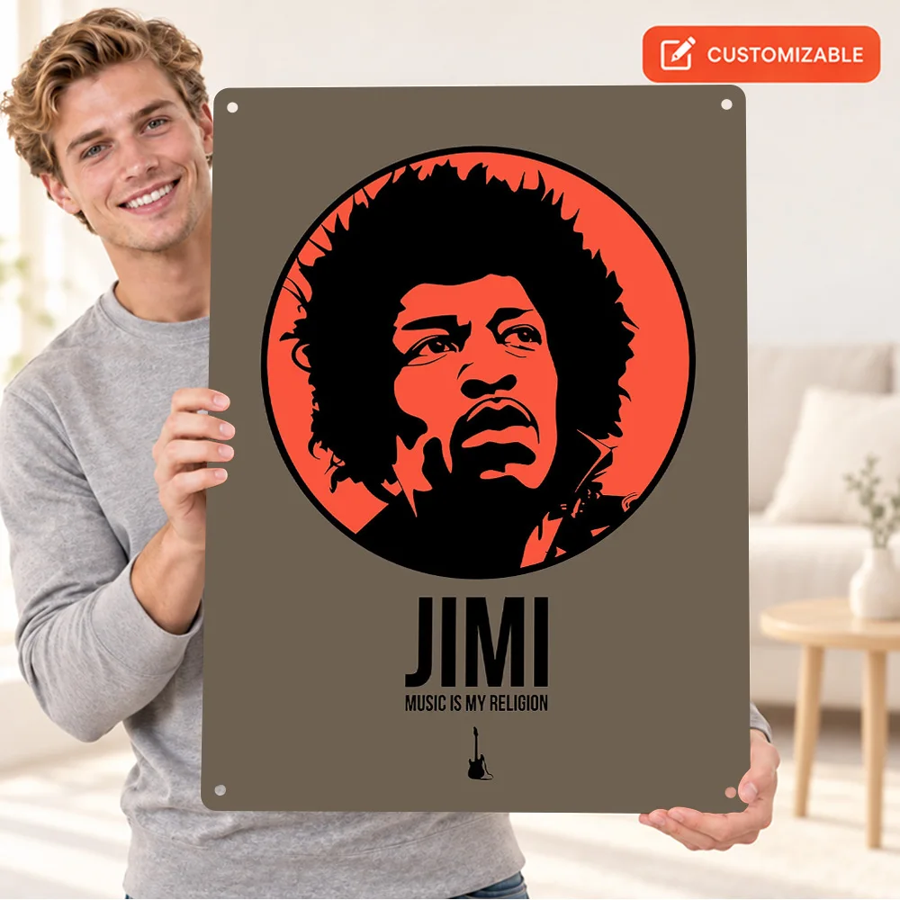 Jimi Hendrix Printed Poster Customized Aluminum Metal Sign Retro Graphic Wall Art For Listening Lounge Guitarist Birthday Gift