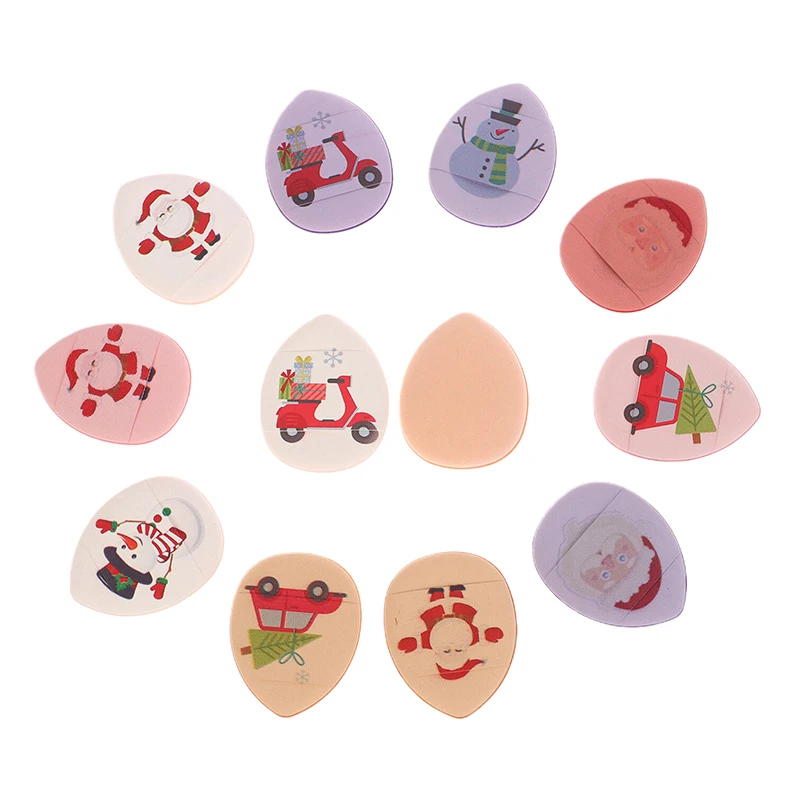 Mini éponge bouffante pour les doigts, série de noël, petit coussin d'air, poudre de fond de teint pour le visage, correcteur, BB crème, applicateur cosmétique, 10 pièces