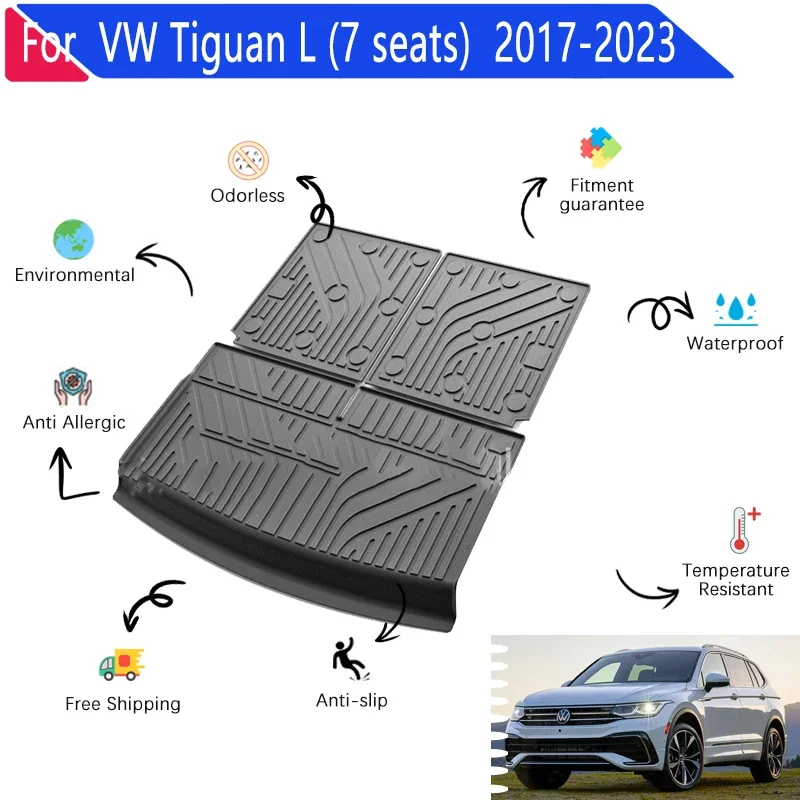 Car Trunk Mat for Volkswagen VW Tiguan L Allspace 2017~2023 7 Seats Easy Clean Auto Rear Cargo Tray Trunk Mats Car Accessories