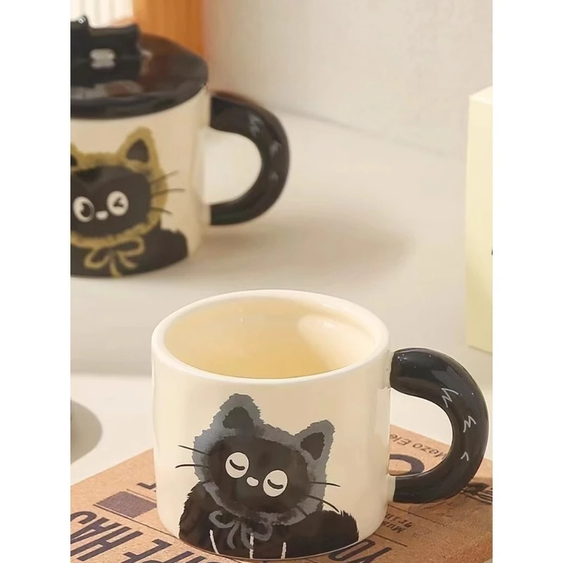 

. Mug cat with lid drinking cup cute ceramic