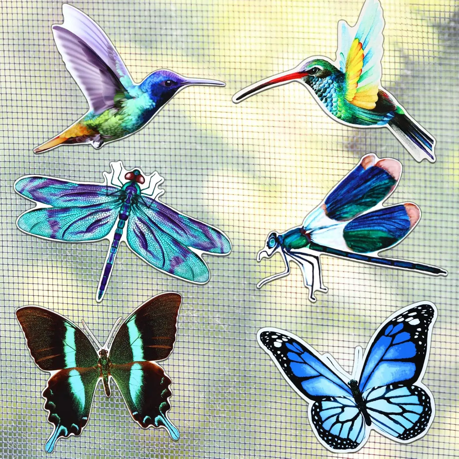 12Pcs Double Sided Flexible Screen Door Magnets, Hummingbird Butterfly Dragonfly Decor Stickers for Courtyard Sliding Door