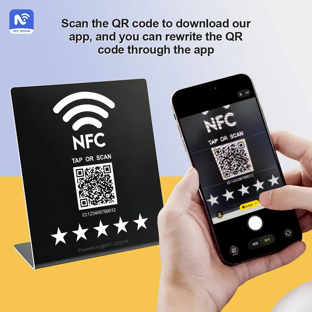 

NFC QR code station card 13.56MHz nfc215 chip for major social media reviews, QR code link can be changed at any time NFC review