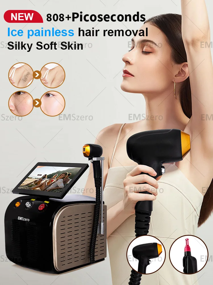 جديد المهنية 2 في 1 ديود و Nd Yag Laser 755 808 1064nm آلة إزالة الشعر المحمولة بيكو ثانية مزيل الوشم بالليزر