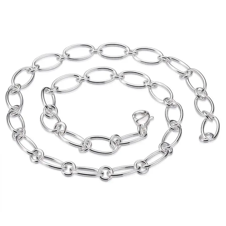 Hip Hop Rock Style Plated 925 Silver Ten Thousand Characters Men's and Women's Necklace Circle Chain Versatile Style Jewelry