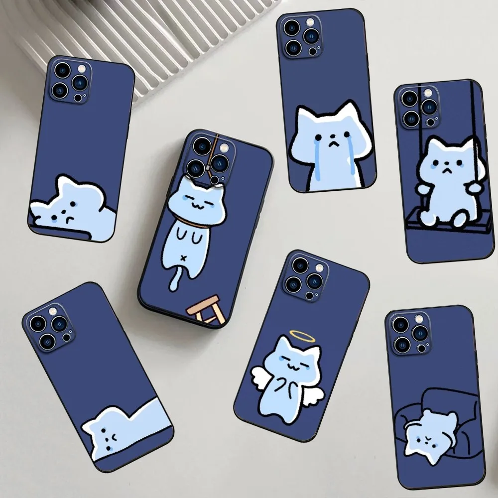 Crying cat Phone Case For iPhone 16,15,14,13,12,11,Pro,X,XS,Max,XR,Plus,Mini Silicone Black Shockproof TPU