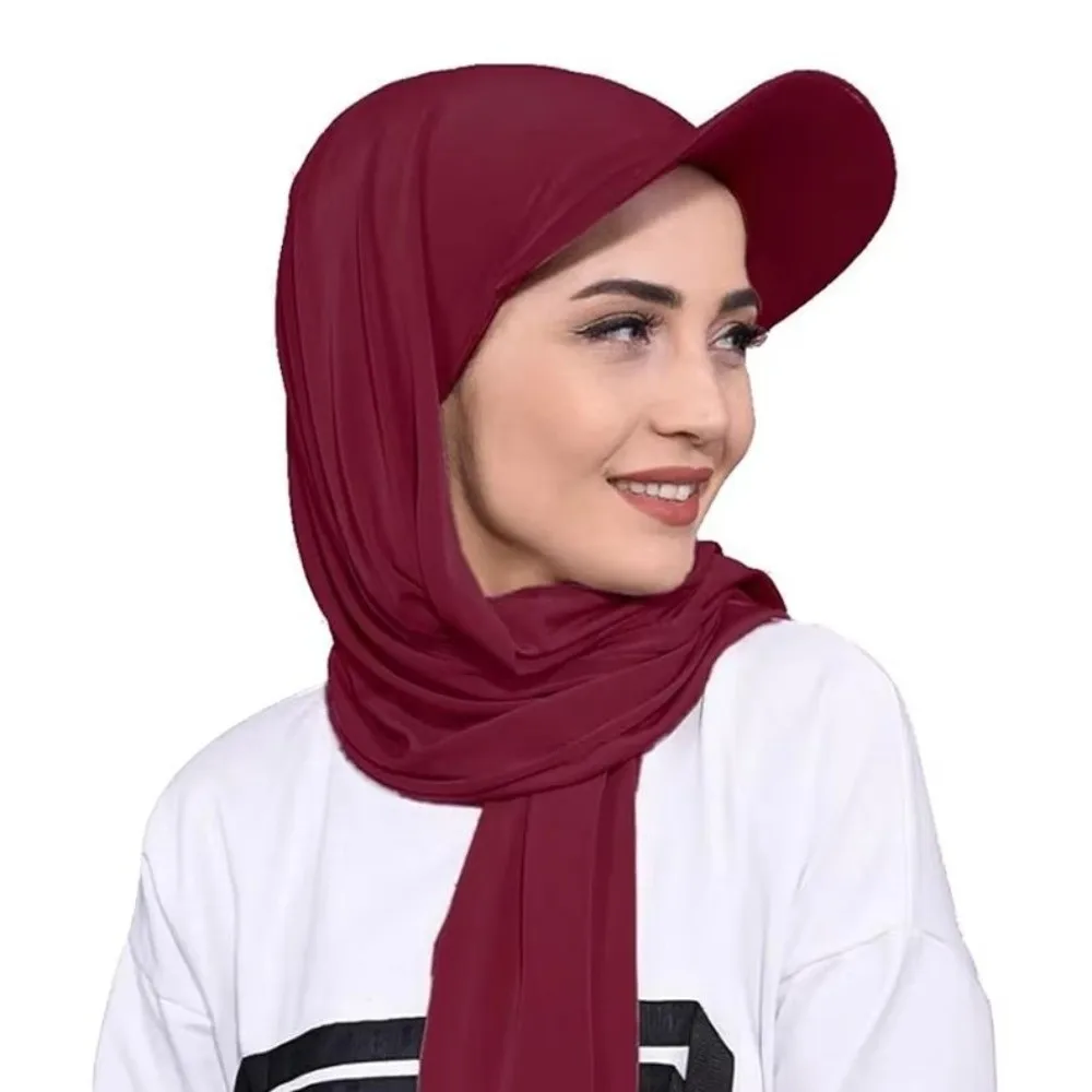 Solid Color Brim Bandana Cap Breathable Simple Hijab Shawl Hat Adjustable Polyester Sun Visor Turban Middle Eastern Style