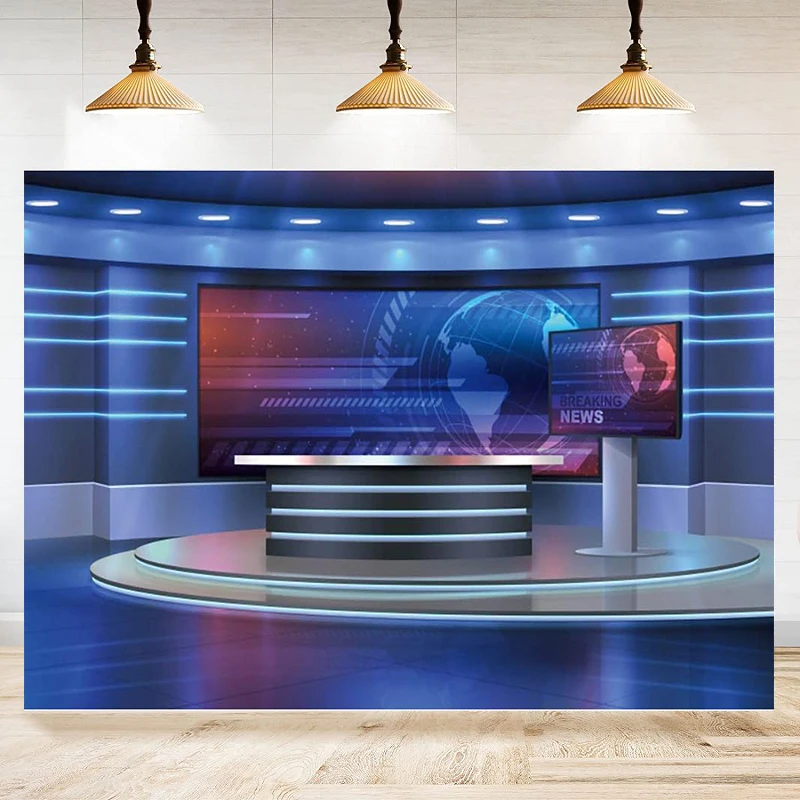 Photography Background Live Studio TV Interior Broadcasting  Global News Reportage Screen Conference Recording Programs Banner