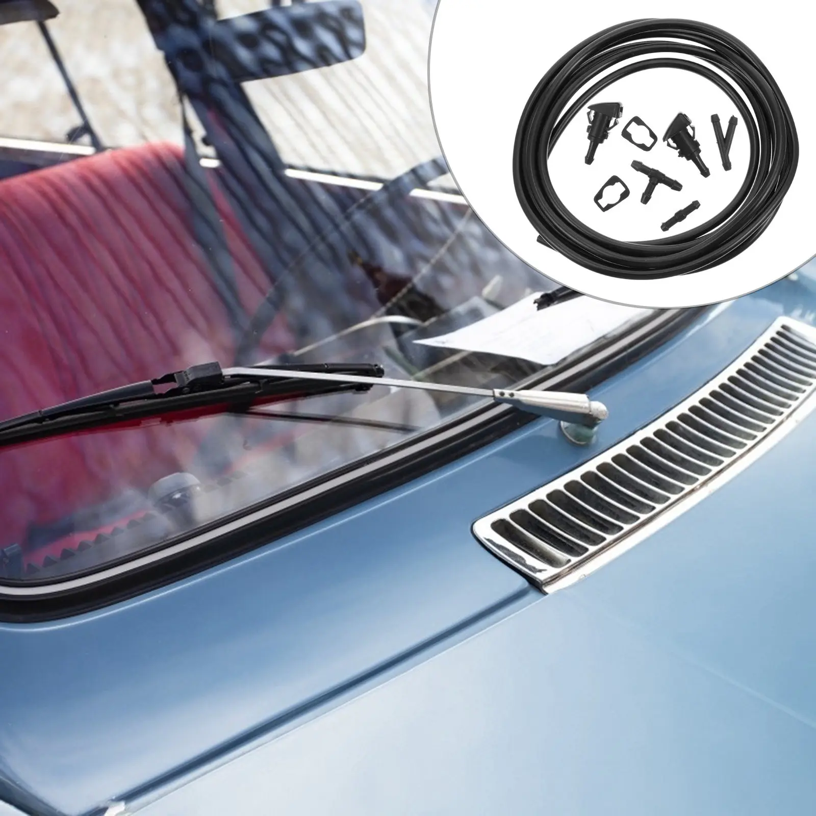 

6Pcs Car Spray Nozzle Kit with Hose and 3 Connectors Windscreen Washer Hose Repair Kit for Quick Even Glass Water