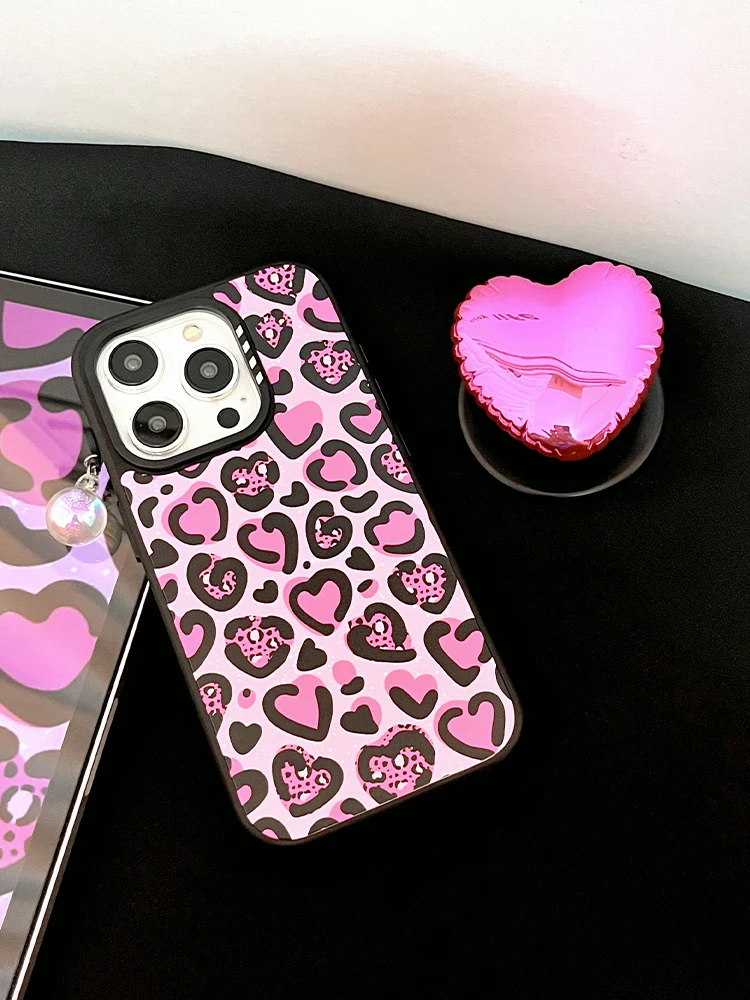 For iPhone 15 1413 Pro Max Plus Case Leopard  Print with Holder Anti Scratch Shockproof Skid Durable Protection Cover