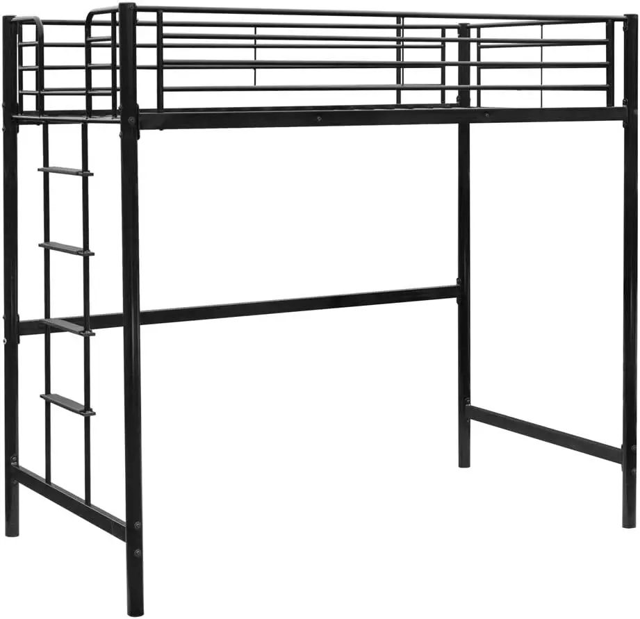 Twin Metal Loft Bed Frame for kids/Adults/Teens, Space-Saving Design, Black