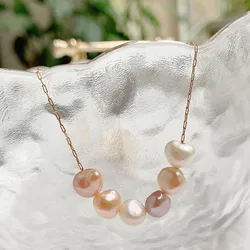 Mixed Color Natural Freshwater Pearl Necklace for Women Wedding Gifts Irregular Baroque Stainless Steel Chain Choker Minimalist