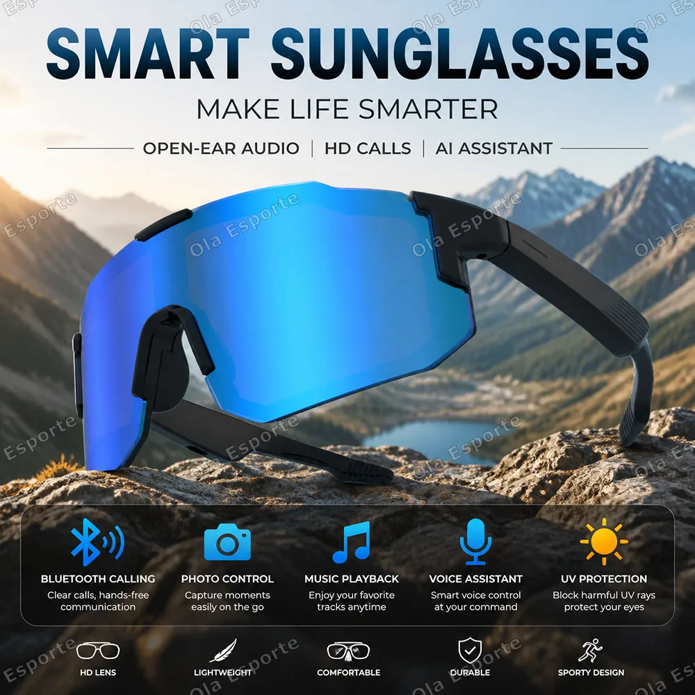 New 2026 Smart Cycling Glasses Bluetooth 5.3 Open Ear Stereo Sound Call Answer Music Control Volume Adjustment UV Protection Q01
